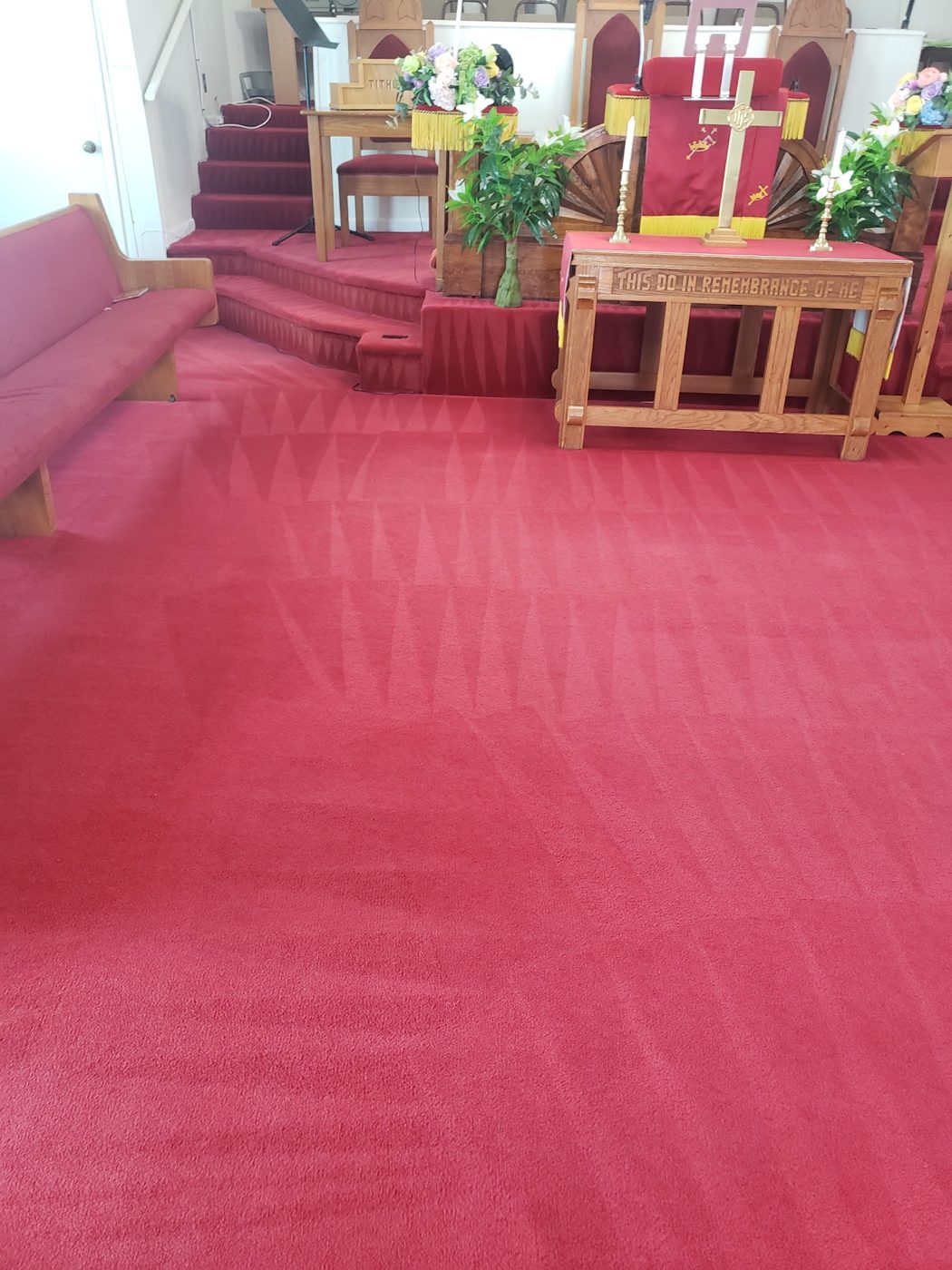 Freshly cleaned church carpet